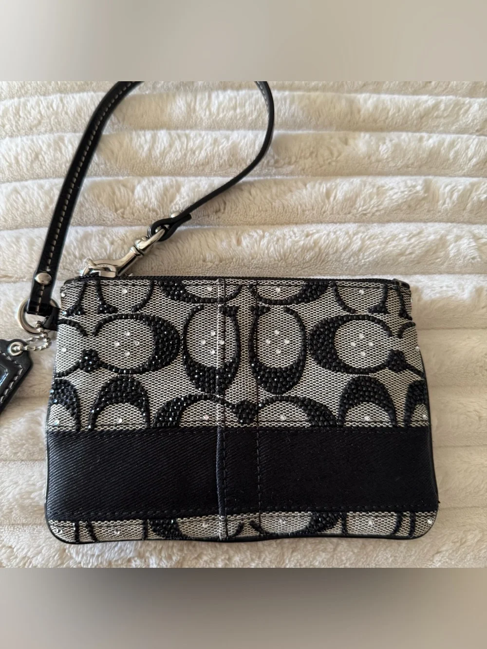 Customized Hand-Rhinestoned vintage Coach Signature zip Wristlet